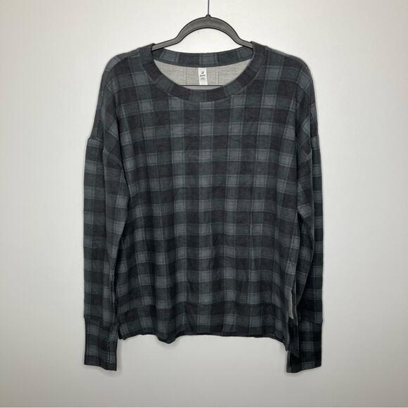 NWT GLYDER Lounge Long Sleeve Side Slit Plaid Shirt Top Small - Picture 3 of 6